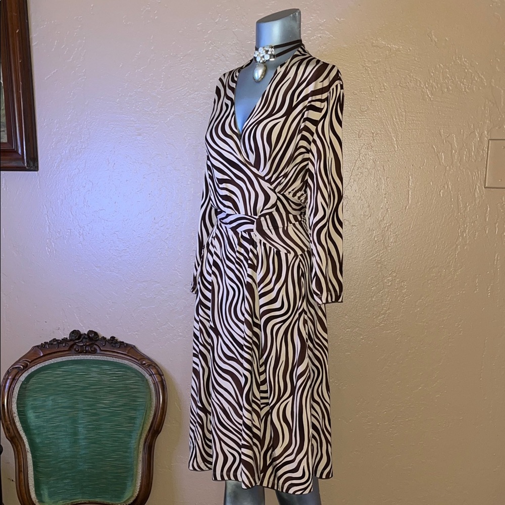 NWT Vintage Randolph Duke Zebra Print Wrap Around Dress.  SZ M